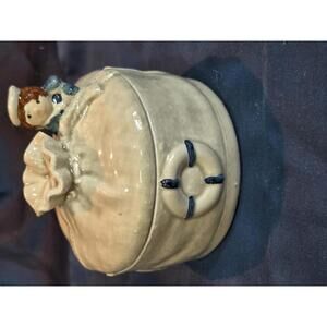Vintage Enesco "Sailor on Duffle Bag" Ceramic Sailor Figurine Covered Jar